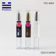 2015 new mold functional fashion double ended lip gloss container with lipstick tube